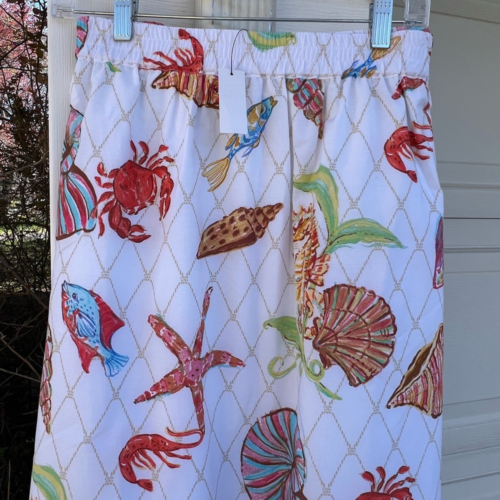 NWT Talbots Pretty Under The Sea Elastic Waist Cotton Lined Skirt Pockets - Picture 2 of 6